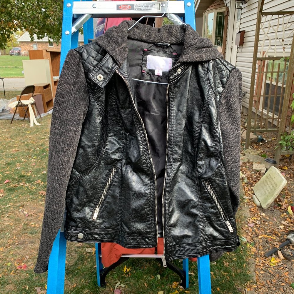 Black Xhilaration Leather Hoodie Jacket - OBO